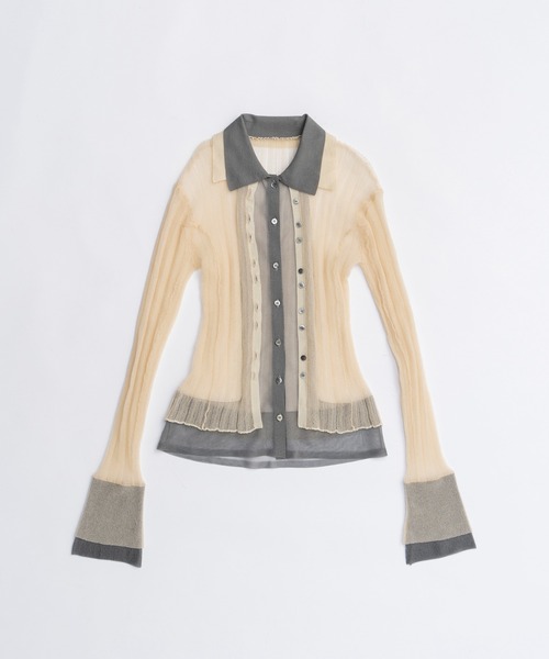 PRANK PROJECT（プランクプロジェクト）の「レイヤードシアーリブスリムニットシャツ / Layered Sheer Rib Slim Knit Shirt（ニット/セーター・レディース・アイボリー/ブラック/ピンク・FREE）」の21枚目の写真