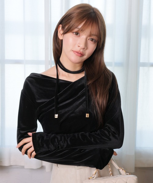 LIPSERVICE（リップサービス）の「ベロアドレープチョーカートップス（Tシャツ/カットソー・レディース・ホワイト/モカ/ブラック・FREE）」の3枚目の写真