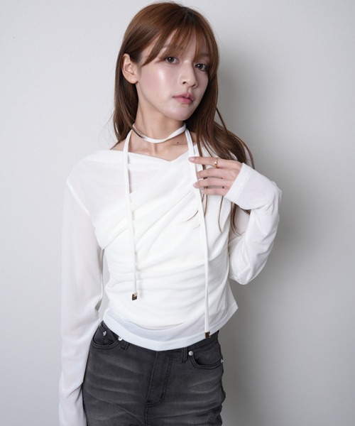 LIPSERVICE（リップサービス）の「ベロアドレープチョーカートップス（Tシャツ/カットソー・レディース・ホワイト/モカ/ブラック・FREE）」の4枚目の写真