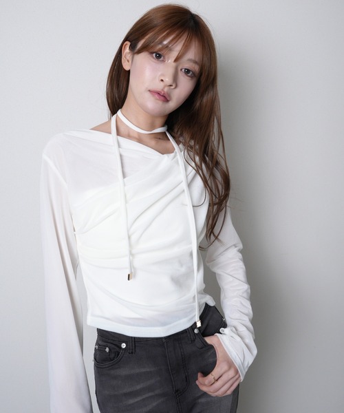 LIPSERVICE（リップサービス）の「ベロアドレープチョーカートップス（Tシャツ/カットソー・レディース・ホワイト/モカ/ブラック・FREE）」の5枚目の写真