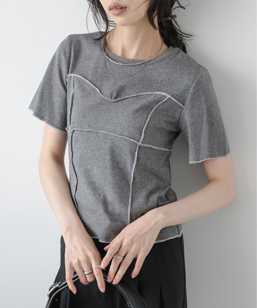 La-gemme(ラジェム)の「メロウステッチカットソー(Tシャツ/カットソー・レディース・グレー/ブラック/ホワイト・フリー)」の3枚目の写真