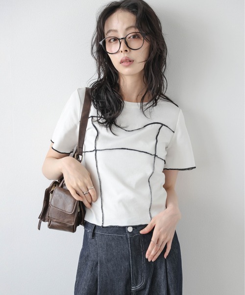 La-gemme(ラジェム)の「メロウステッチカットソー(Tシャツ/カットソー・レディース・グレー/ブラック/ホワイト・フリー)」の1枚目の写真