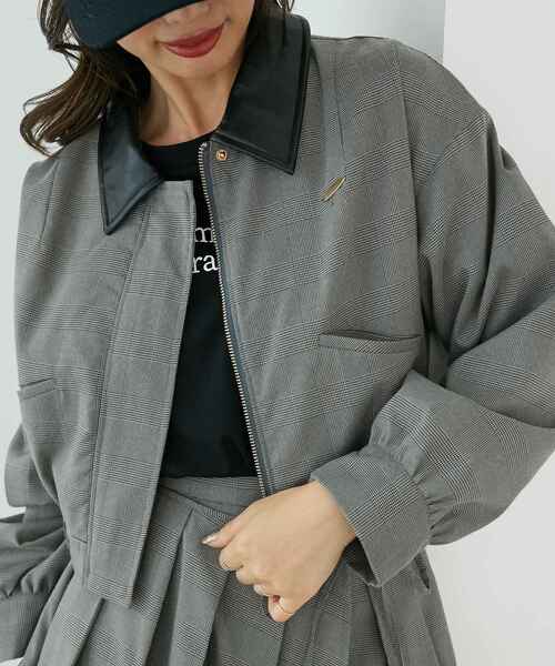 MAJESTIC LEGON（マジェスティックレゴン）の「襟付きショートブルゾン（ブルゾン・レディース・グレー/グレー系その他/ブラウン/ブラウン系その他2・MEDIUM）」の13枚目の写真