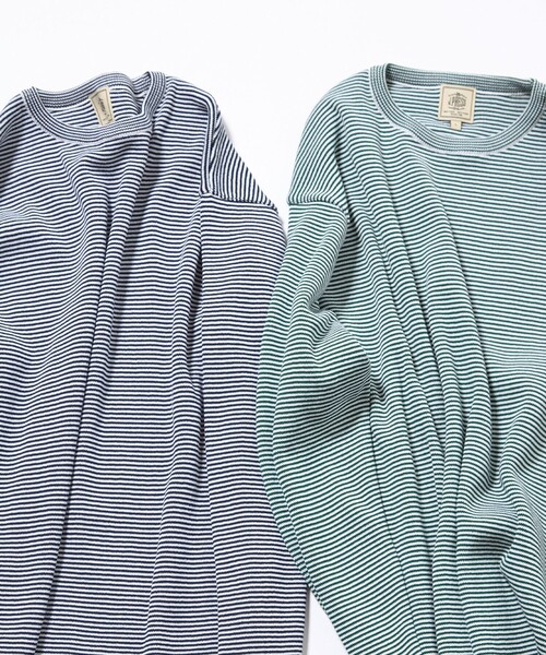 J.PRESS(ジェイプレス)の「【Tシャツ感覚で着られる新感覚ニット】ボーダーニット ロングスリーブTシャツ(ニット/セーター・メンズ・ネイビー系1/グリーン系1・LARGE/MEDIUM/X-LARGE)」の3枚目の写真