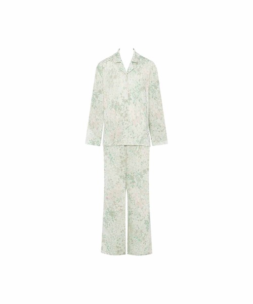 AMOSTYLE BY Triumph(アモスタイルバイトリンプ)の「前開きジャージーパジャマ AMSTNW05 Top + BTM76-N JX(ルームウェア/パジャマ・レディース・グリーン/ピンク・M/L/LL)」の2枚目の写真