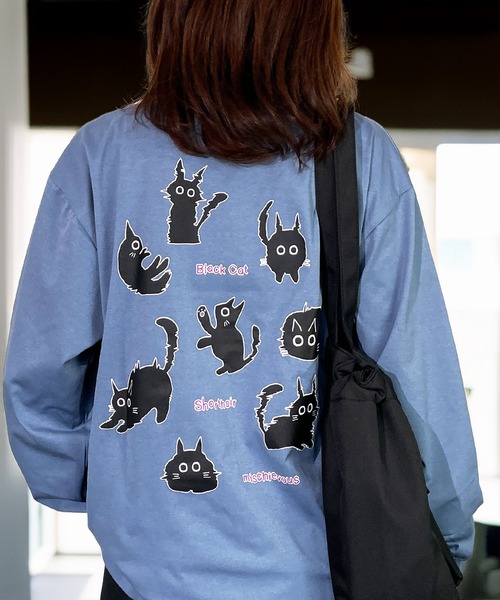 Candlestick（キャンドルスティック）の「着やすいストレッチ レトロ ポップ 黒ネコ お化け 刺繍 ロンT 韓国ファッション（Tシャツ/カットソー・レディース・ホワイト系/ブラック系/ホワイト系1/ブラック系1/グリーン系/ブルー系/グリーン系1/ブルー系1・M/L/LL）」の12枚目の写真