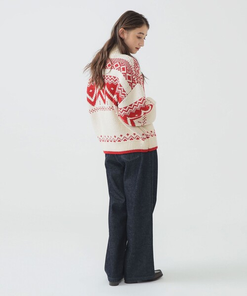 B:MING by BEAMS（ビーミングバイビームス）の「柄 ニット ブルゾン（ニット/セーター・レディース・ホワイト系その他5/ネイビー・ONE SIZE）」の8枚目の写真