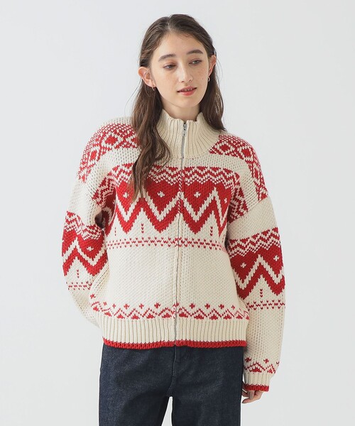 B:MING by BEAMS（ビーミングバイビームス）の「柄 ニット ブルゾン（ニット/セーター・レディース・ホワイト系その他5/ネイビー・ONE SIZE）」の9枚目の写真