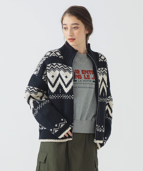 B:MING by BEAMS（ビーミングバイビームス）の「柄 ニット ブルゾン（ニット/セーター・レディース・ホワイト系その他5/ネイビー・ONE SIZE）」の13枚目の写真