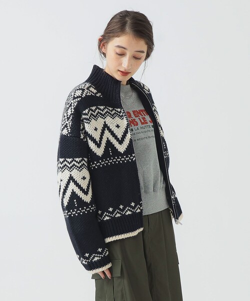 B:MING by BEAMS（ビーミングバイビームス）の「柄 ニット ブルゾン（ニット/セーター・レディース・ホワイト系その他5/ネイビー・ONE SIZE）」の14枚目の写真