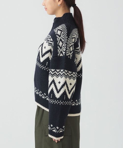 B:MING by BEAMS（ビーミングバイビームス）の「柄 ニット ブルゾン（ニット/セーター・レディース・ホワイト系その他5/ネイビー・ONE SIZE）」の16枚目の写真