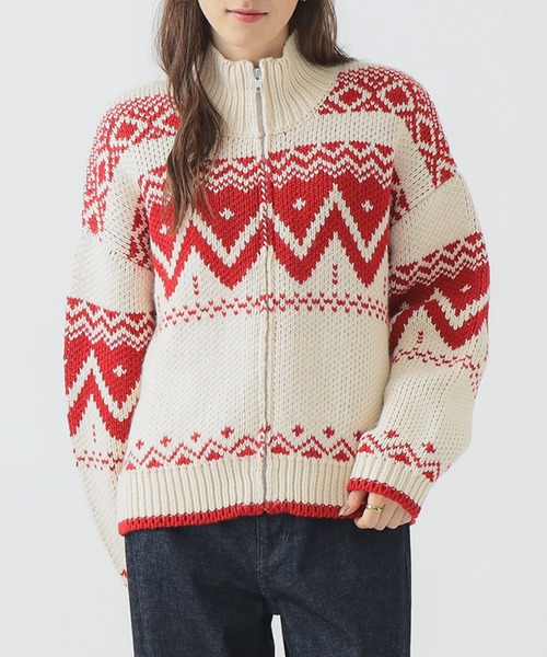 3316【激レア・美品】ハーディエイミス ビッグ刺繍バックロゴ ニットブルゾン 柄 ニット ブルゾン（ニット/セーター）｜B:MING by BEAMS（ビーミング