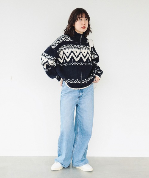 B:MING by BEAMS（ビーミングバイビームス）の「柄 ニット ブルゾン（ニット/セーター・レディース・ホワイト系その他5/ネイビー・ONE SIZE）」の3枚目の写真