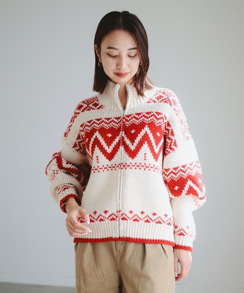B:MING by BEAMS（ビーミングバイビームス）の「柄 ニット ブルゾン（ニット/セーター・レディース・ホワイト系その他5/ネイビー・ONE SIZE）」の10枚目の写真