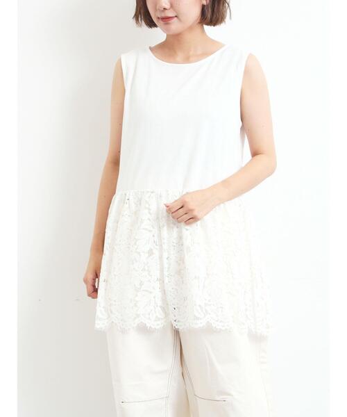 SM2（エスエムツー）の「【接触冷感】裾レースノースリーブカットソー（Tシャツ/カットソー・レディース・ブラック/オフホワイト・F）」の2枚目の写真