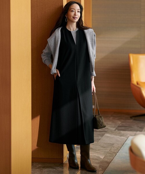 セール】ウールミルドジャージー ボックスタック ジャンパースカート