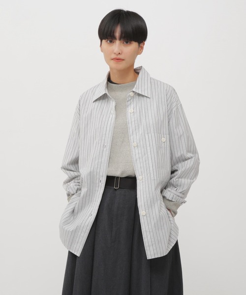 エムエイチエル 美品 cotton poplin stripe シャツ 2 PJ STRIPE COTTON POPLIN（シャツ/ブラウス）｜MHL