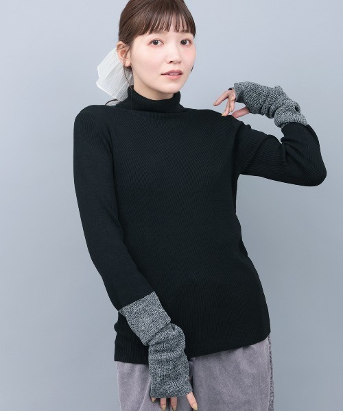 チチカカ（チチカカ）の「バイカラーリブタートルニット（ニット/セーター・レディース・ブラック/マスタード/グリーン・FREE）」の5枚目の写真