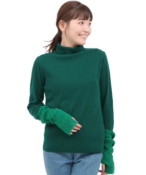 チチカカ（チチカカ）の「バイカラーリブタートルニット（ニット/セーター・レディース・ブラック/マスタード/グリーン・FREE）」の9枚目の写真