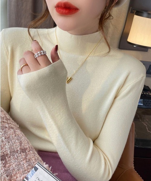 Beststore（ベストストア）の「フルカラー ハイネックニットトップス（ニット/セーター・レディース・グレー/ブルー/ベージュ/ホワイト/ブラウン/ブラック/ブラウン系その他/ライトベージュ・FREE）」の7枚目の写真
