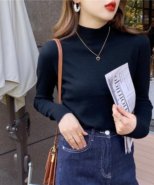 Beststore（ベストストア）の「フルカラー ハイネックニットトップス（ニット/セーター・レディース・グレー/ブルー/ベージュ/ホワイト/ブラウン/ブラック/ブラウン系その他/ライトベージュ・FREE）」の10枚目の写真