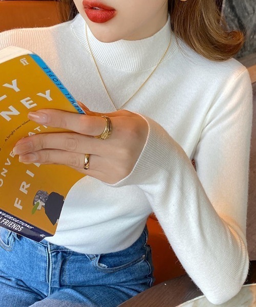 Beststore（ベストストア）の「フルカラー ハイネックニットトップス（ニット/セーター・レディース・グレー/ブルー/ベージュ/ホワイト/ブラウン/ブラック/ブラウン系その他/ライトベージュ・FREE）」の11枚目の写真