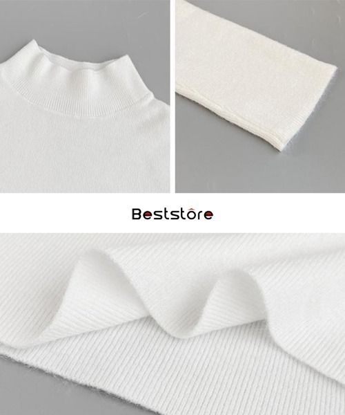 Beststore（ベストストア）の「フルカラー ハイネックニットトップス（ニット/セーター・レディース・グレー/ブルー/ベージュ/ホワイト/ブラウン/ブラック/ブラウン系その他/ライトベージュ・FREE）」の13枚目の写真