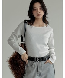 [2025AW COLLECTION][汗じみ防止][UVカット]リブカットソーアシンメトリーネックデザイントップス