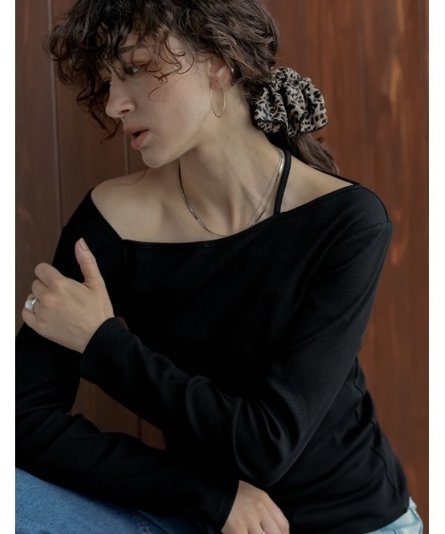 Re:EDIT（リエディ）の「[2025AW COLLECTION][汗じみ防止][UVカット]リブカットソーアシンメトリーネックデザイントップス（Tシャツ/カットソー・レディース・ブラック/チャコールグレー/ホワイト/ブラウン・MEDIUM/LARGE）」の6枚目の写真