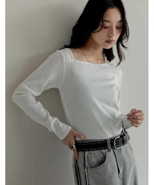 Re:EDIT（リエディ）の「[2025AW COLLECTION][汗じみ防止][UVカット]リブカットソーアシンメトリーネックデザイントップス（Tシャツ/カットソー・レディース・ブラック/チャコールグレー/ホワイト/ブラウン・MEDIUM/LARGE）」の10枚目の写真