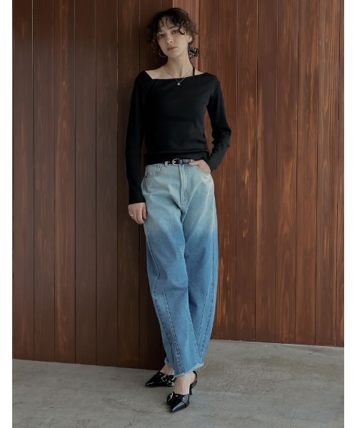 Re:EDIT（リエディ）の「[2025AW COLLECTION][汗じみ防止][UVカット]リブカットソーアシンメトリーネックデザイントップス（Tシャツ/カットソー・レディース・ブラック/チャコールグレー/ホワイト/ブラウン・MEDIUM/LARGE）」の5枚目の写真