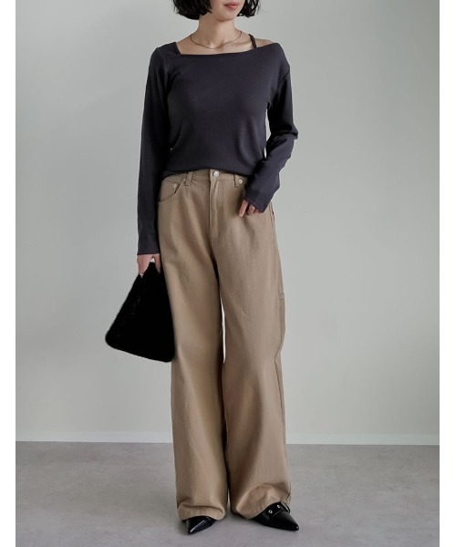 Re:EDIT（リエディ）の「[2025AW COLLECTION][汗じみ防止][UVカット]リブカットソーアシンメトリーネックデザイントップス（Tシャツ/カットソー・レディース・ブラック/チャコールグレー/ホワイト/ブラウン・MEDIUM/LARGE）」の17枚目の写真
