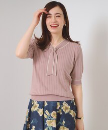 【手洗い可】配色ボウタイニット