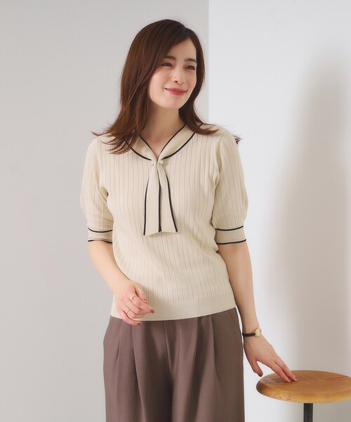 ITS'DEMO（イッツデモ）の「【手洗い可】配色ボウタイニット（ニット/セーター・レディース・ベビーピンク/アイボリー/ブラック/ダークブラウン・00）」の22枚目の写真