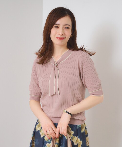 ITS'DEMO（イッツデモ）の「【手洗い可】配色ボウタイニット（ニット/セーター・レディース・ベビーピンク/アイボリー/ブラック/ダークブラウン・00）」の9枚目の写真