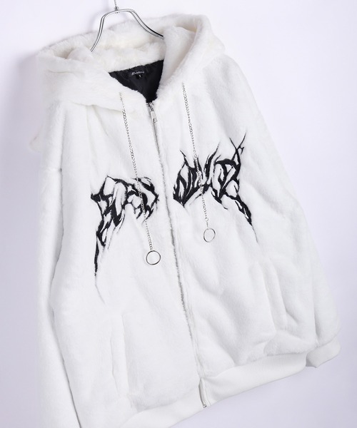 セール】角耳フード付き トライバル刺繍 ファーパーカー（パーカー