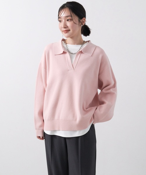 anyfee（エニフィー）の「【anyfee/大きいサイズ】ポロスキッパーニットプルオーバー《セットアップ対応》◆新色追加◆（ニット/セーター・レディース・サックスブルー/オフホワイト/ブラック/ピンク/杢グレー・LL/3L/4L/5L）」の5枚目の写真