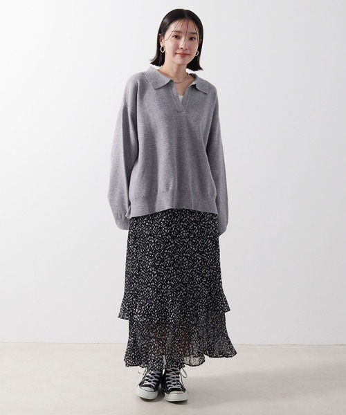 anyfee（エニフィー）の「【anyfee/大きいサイズ】ポロスキッパーニットプルオーバー《セットアップ対応》◆新色追加◆（ニット/セーター・レディース・サックスブルー/オフホワイト/ブラック/ピンク/杢グレー・LL/3L/4L/5L）」の8枚目の写真