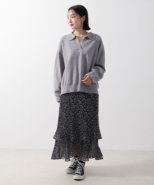 anyfee（エニフィー）の「【anyfee/大きいサイズ】ポロスキッパーニットプルオーバー《セットアップ対応》◆新色追加◆（ニット/セーター・レディース・サックスブルー/オフホワイト/ブラック/ピンク/杢グレー・LL/3L/4L/5L）」の14枚目の写真