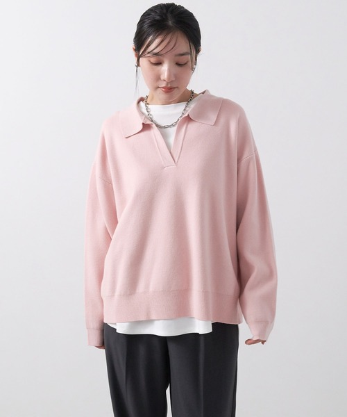 anyfee（エニフィー）の「【anyfee/大きいサイズ】ポロスキッパーニットプルオーバー《セットアップ対応》◆新色追加◆（ニット/セーター・レディース・サックスブルー/オフホワイト/ブラック/ピンク/杢グレー・LL/3L/4L/5L）」の17枚目の写真