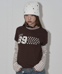 Midnight Move（ミッドナイトムーブ）の「A'GEM/9 × .kom 『MIDNIGHT MOVE/ミッドナイトムーブ』star 89 long sleeve/スター ナンバリングデザイン フェイクレイヤード ボーダー長袖Tシャツ（Tシャツ/カットソー）」