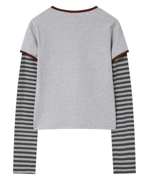 .KOM（ドットコム）の「A'GEM/9 × .kom 『MIDNIGHT MOVE/ミッドナイトムーブ』star 89 long sleeve/スター ナンバリングデザイン フェイクレイヤード ボーダー長袖Tシャツ（Tシャツ/カットソー・レディース・ブラック/グレー/ブラウン・FREE）」の13枚目の写真