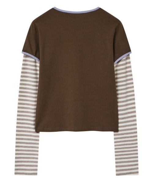 .KOM（ドットコム）の「A'GEM/9 × .kom 『MIDNIGHT MOVE/ミッドナイトムーブ』star 89 long sleeve/スター ナンバリングデザイン フェイクレイヤード ボーダー長袖Tシャツ（Tシャツ/カットソー・レディース・ブラック/グレー/ブラウン・FREE）」の21枚目の写真