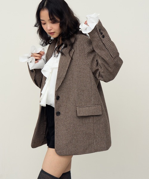 NOGLE（ノグル）の「【NOGLE/ノグル】ウールミックスチェックオーバージャケット（テーラードジャケット・レディース・ブラウン系その他2/ブラウン系その他・FREE）」の2枚目の写真