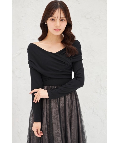 tocco closet(トッコ クローゼット)の「オフショルカットソー×ラメレースドッキングワンピース(ワンピース・レディース・ベージュ/ブラック・M)」の1枚目の写真