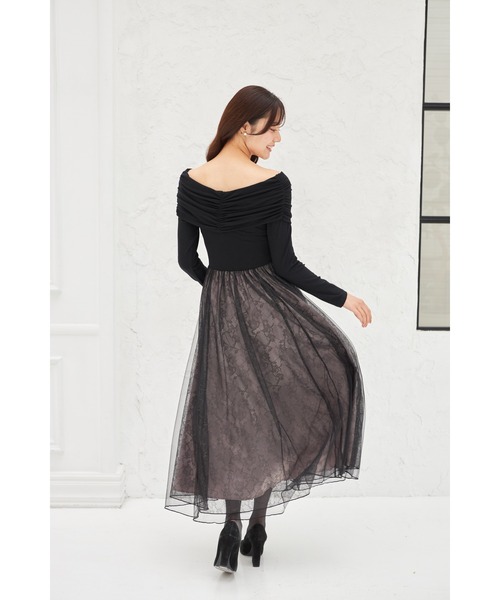 tocco closet(トッコ クローゼット)の「オフショルカットソー×ラメレースドッキングワンピース(ワンピース・レディース・ベージュ/ブラック・M)」の6枚目の写真