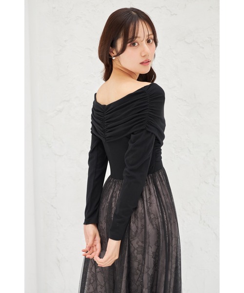 tocco closet(トッコ クローゼット)の「オフショルカットソー×ラメレースドッキングワンピース(ワンピース・レディース・ベージュ/ブラック・M)」の10枚目の写真