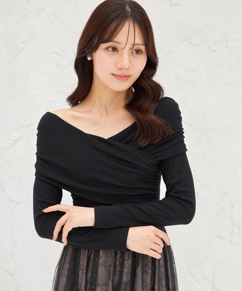 tocco closet(トッコ クローゼット)の「オフショルカットソー×ラメレースドッキングワンピース(ワンピース・レディース・ベージュ/ブラック・M)」の9枚目の写真