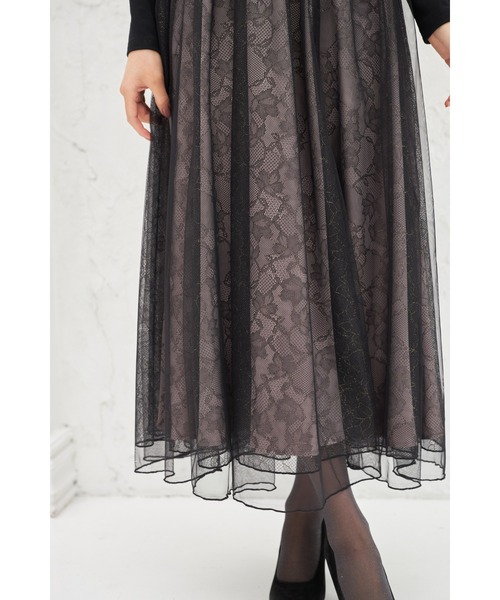 tocco closet(トッコ クローゼット)の「オフショルカットソー×ラメレースドッキングワンピース(ワンピース・レディース・ベージュ/ブラック・M)」の8枚目の写真