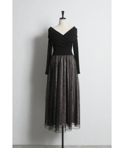 tocco closet(トッコ クローゼット)の「オフショルカットソー×ラメレースドッキングワンピース(ワンピース・レディース・ベージュ/ブラック・M)」の22枚目の写真
